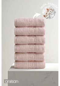 Resim 6'lı Pudra Greek El Havlusu - 50x90 Cm, 225 Gr, %100 Pamuk, Spa Ve Otel Havlusu, Günlük Kullanıma Uygun Pudra 
