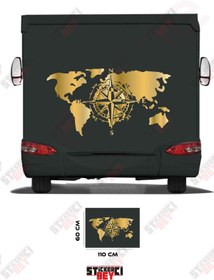 Resim STİCKERCI BEY DÜNYA HARİTASI PUSULA DESENLİ KARAVAN STİCKER KAPLAMA 