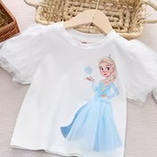 Resim Disney Prenses Elsa & Kar Beyazı Kızlar Kısa Kollu Tişört - Nefes Alabilir Mesh Eklemeli ve Kabarcık Kollu Tasarım, Bahar/Yaz Dış Aktiviteleri için Eğlenceli Çizgi Film Grafikli Yuvarlak Yaka Üst, Makinede Yıkanabilir Gençler Günlük Giyim, Disney Kız Çocukları İçin Gömlekler, Gençlerin Günlük Kullanımı, Dayanıklı Dikiş, Genç Modası 