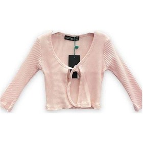 Resim Cuties Kız Çocuk Pamuklu Kaşkorse Bağlamalı İnce Hırka-11739 Pudra 