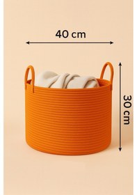 Resim Mavaux Clover Özel Pamuklu Saplı Jüt Battaniye Sepeti Hasır Oyuncak Sepeti Jüt Çamaşır Sepeti 40-30 Turuncu 