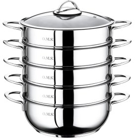 Resim Genel Markalar Oms Collection 6 Parça 32 Cm Buharlı Pişirici Mantı Tencere Seti ( 6090C - Gümüş ) 