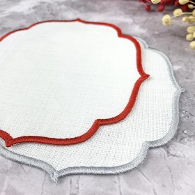 Resim Weare2 Kırmızı ve Gümüş Gri Renkli Nakışlı 2'li Kokteyl Peçetesi 