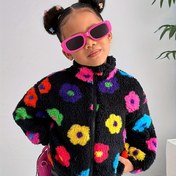 Resim 1 Adet 1-6 Yaş Kızlar İçin Renkli Çiçek Desenli Peluş Mont, Sonbahar ve Kış için Dış Giyim 