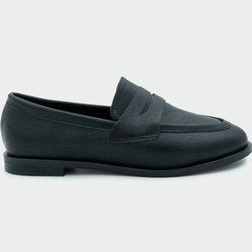 Resim Desna Siyah Deri Düz Taban Ayakkabı Siyah 