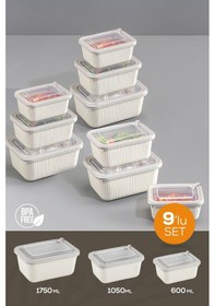 Resim Vienev 9'lu Vip Dikdörtgen Mikrodalga Ve Difrize Uygun Saklama Kabı Seti Bej 3x 1750,1050,600 Ml Bej 