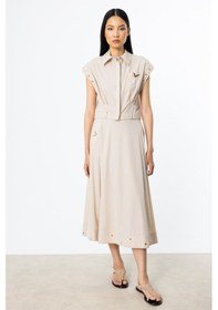 Resim On Minimalist Crop Gömlek - Kısa Kol Gömlek Yaka Günlük Bej 