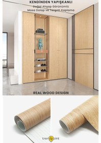 Resim Trendpoint Kendinden Yapışkanlı 60cm 100cm Doğal Ahşap Dokulu Mutfak Dolap Masa Kaplama Duvar Kağıdı 