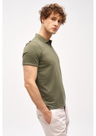 Resim Açık Yeşil Slim Fit Dar Kalıp Fermuarlı Polo Yaka Düz Kısa Kollu Tişört-16406 Yeşil 