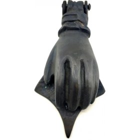 Resim Antika Tarz Dekoratif Pirinç El Kapı Tokmağı, Taktak - 167X75 Mm, Oksit 