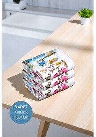 Resim 3lü Paket Baskılı Beyaz Mutfak Havlusu Modeli Sunset 