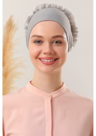 Resim Melodi Scarf Tesettür Fırfırlı Bone Gri Gri 