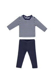 Resim Miespiga Unisex Bebek Lacivert Çizgili Pijama Takımı 