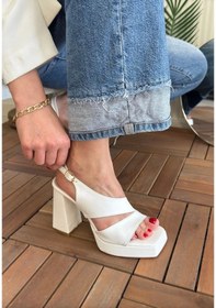 Resim Cica Beyaz Cilt Topuklu Ayakkabı Beyaz 