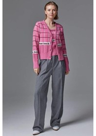 Resim Kare Desenli Triko İkili Hırka Takım - Pembe 001 