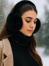 Resim Melodi Scarf Kadın Soğuktan Koruyucu Soft Peluş Kışlık Kulaklık Kulak Isıtıcı Siyah 
