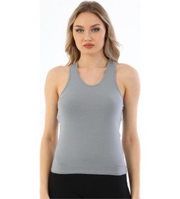 Resim Kadın Pamuklu Likralı Sporcu Askılı Atlet-gri Gri 