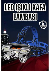 Resim Mey İthalat Ultra Güçlü Led Işık Şarjlı Kafa Lambası Balıkçı Lambası Kafa Feneri Siyah 