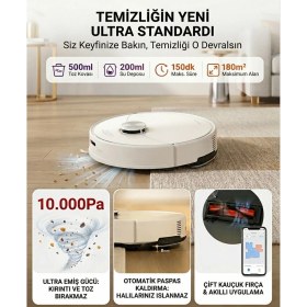 Resim Roborock 10000 Pa Yüksek Emiş Güçlü Titreşimli Paspaslı 180 Dakika Çalışan Lazer Haritalamalı Şarjlı Zemin Temizleme ve Silme Yapan Akıllı Robot Süpürge 
