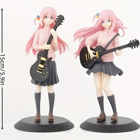 Resim Anime Gitar Kızı Figürü - Pembe Saçlı, Siyah Giysili ve Altın Gitar PVC Koleksiyonluk, Yüksekliği 15cm, Anime Hayranları İçin Mükemmel Hediye, Ev veya Ofis Dekoru, Aile ve Arkadaşlar İçin Tatil Oyuncak 