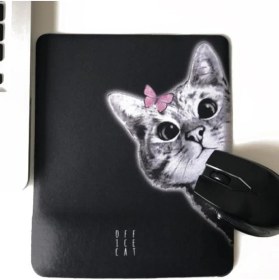 Resim Office Küp Bilek Destekli Mouse Pad Siyah Meraklı Kedi 