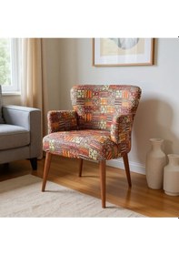 Resim Roma Modern Tekli Koltuk Berjer - Dijital Baskılı Kumaş - Ahşap Ayak - Nostaljik Desen Nostaljik 