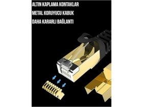 Resim CetKing Lan Internet Data Modem Kablosu (Cat 7 Ethernet Modem RJ45 Uçlu Jacklı Network Adsl) (3 Metre) 
