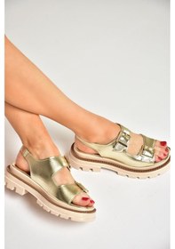 Resim Fox Shoess437302209 Altın Kalın Tabanlı Kadın Sandalet Altın 
