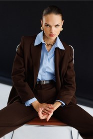 Resim Mizalle Oversize Kahverengi Kruvaze Blazer Ceket 