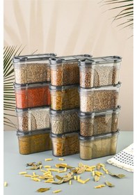 Resim Vienev Etiketli 12li Baharat Kabı Set 1400 Ml Antrasit Çok Renkli 