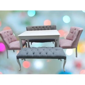 Resim Bengi Ticaret Berjer Çay Set Kayın Lüken Aslan Iskelet Parlak Beyaz Kapitone Döşem Kalite Kumaş Kutuda Sevk El Yapım 