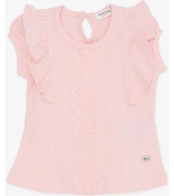 Resim Breeze Kız Bebek Tişört Fırfırlı Nakışlı Güpürlü 6 Ay-2 Yaş, Pembe-pembe Pembe 