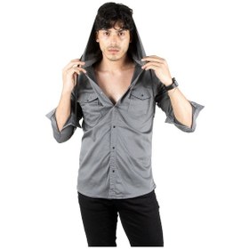 Resim Deepsea Erkek Füme Kapüşonlu Slim Fit Dar Kesim Gömlek Likralı Pamuklu Likralı Kot Gömlek 2300396 Füme 