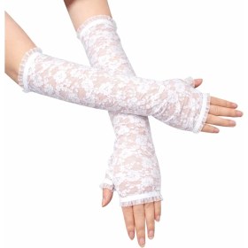 Resim Gültekin Uzun Zarif Dantel Eldiven Parmaksız Beyaz 35 cm 