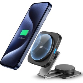 Resim ESR Tesla Model 3, Y, S, X uyumlu 15W MagSafe Teleskopik Araç Şarj Cihazı Siyah 