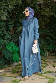 Resim 6619-denim Fırfırlı Ferace Koyu Mavi Koyu Mavi 