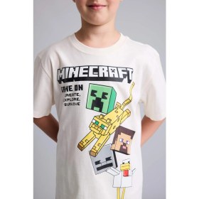 Resim DeFacto Minecraft Lisanslı Regular Fit 2'li Ecru Pijama Takımı Erkek Çocuk H7270A826HS 