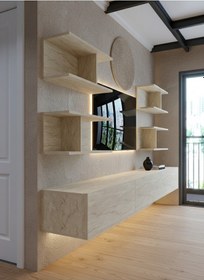 Resim Resital Ledli Duvara Monte Tv Sehpası - Traverten - W6010-8 Çok Renkli 