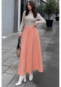 Resim Kadın Turuncu Yüksek Bel, Cepli, Kiloş Kesim, Uzun Kaşe Etek Turuncu 