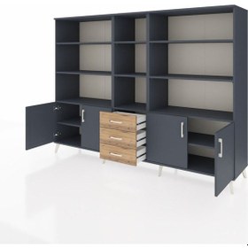 Resim Hyperion Dolap 11 Raflı 3 Çekmeceli 4 Kapaklı 220x44x163 Antrasit Antrasit-antrasit/çam 