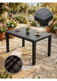 Resim Evko Mobilya Rattan 80x140 Masa, Plastik Masa, Bahçe Balkon Teras Masası, Kare Masa, Dış Mekan Masası Acı Kahverengi 