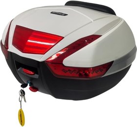 Resim WHEELIE XT68-W 48 Litre Motosiklet Arka Çanta Beyaz Su Geçirmez Tak Çıkart Özellikli ABS Top Case Üniversal 