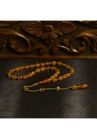 Resim Arpa Kesim 10x7 Mm Sistem İmzalı Ateş Kehribar Püsküllü Tesbih Sarı 