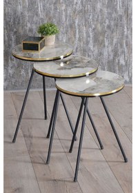 Resim Zigon Sehpa Ve Orta Sehpa Elips Set Siyah Metal Ayak Çift Altın Efes Diğer 