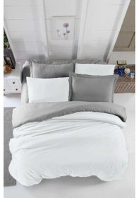 Resim Çift Kişilik Lastikli Çarşaflı Nevresim Takımı Pamuklu Four Season Beyaz Gri Çok Renkli 