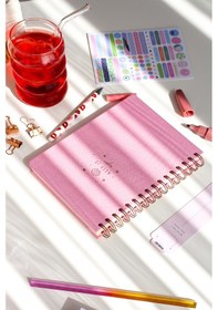 Resim A5 Spiralli Sert Kapak Keten Noktalı Tarihsiz Not Defteri Şeker Pembe Şeker Pembe 