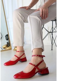 Resim Karmi Kırmızı Rugan Topuklu Kemerli Ayakkabı Koyu Kırmızı 