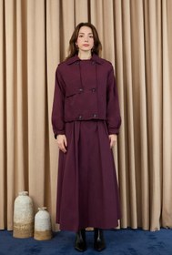 Resim Loreen Kadın Apoletli Kısa Trençkot - 20701CKT - BURGUNDY 