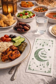 Resim Dekals 25 Adet Ramazan Temalı İftar Vakti Baskılı Garson Katlama BEYAZ Kağıt Peçete 