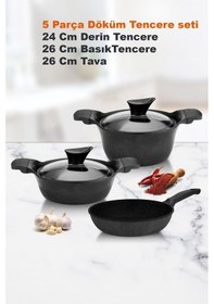 Resim Cvs Dn 20030 5 Parça Döküm Granit Tencere Seti 24-26-26 Cm 